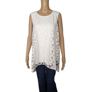 Vince Camuto Ivory Sleeveless Blouse with Sheer Overlay L